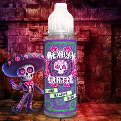 E-liquide Mexican Cartel saveur Cassis Framboise Cactus avec figurine squelette mexicain