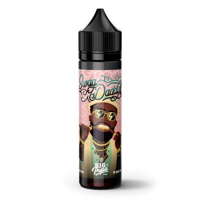 E-liquide Swag Daddy Big Papa, bouteille noire avec étiquette colorée et personnage stylisé E-liquide Swag Daddy Big Papa, bouteille noire avec étiquette colorée et personnage stylisé