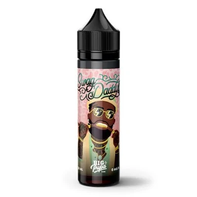 E-liquide Swag Daddy Big Papa, bouteille noire avec étiquette colorée et personnage stylisé