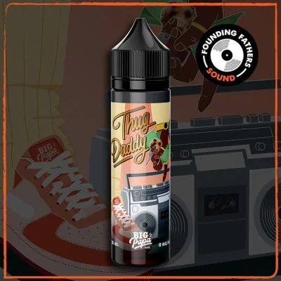 E-liquide Thug Daddy 50ml par Les Founding Fathers, design rétro avec boombox et sneakers