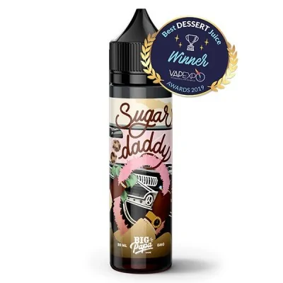 E-liquide Sugar Daddy 50ml, meilleur dessert 2019, bouteille avec logo rétro