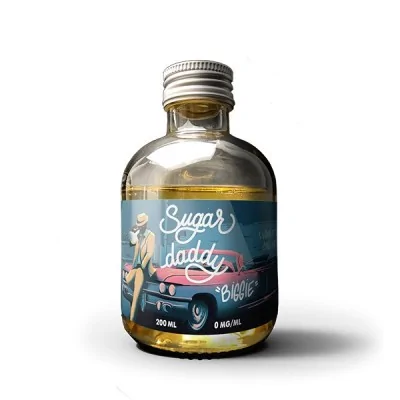 Bouteille de Sugar Daddy Biggie 200ml avec illustration vintage de voiture et pin-up