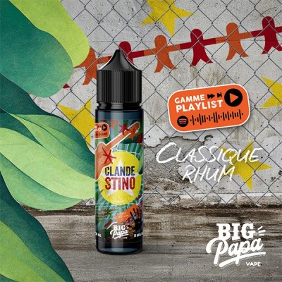 E-liquide Clandestino 50ml Big Papa, saveur rhum, avec playlist Spotify et décor coloré E-liquide Clandestino 50ml Big Papa, saveur rhum, avec playlist Spotify et décor coloré