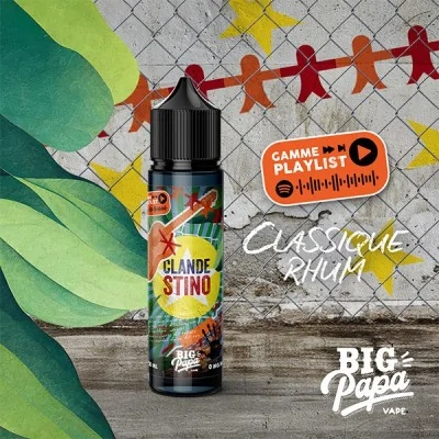 E-liquide Clandestino 50ml Big Papa, saveur rhum, avec playlist Spotify et décor coloré