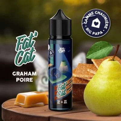 E-liquide Fat Cat Graham Poire avec ingrédients : poire, caramel, biscuit graham