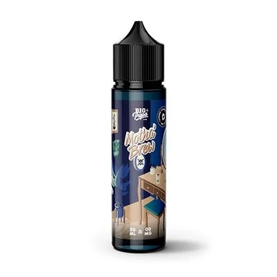 Flacon E-liquide Motha' Brew La Chaumière 50ml, design bleu nuit avec paysage urbain