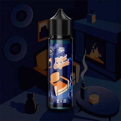 E-liquide Fatha' Original Big Papa 50ml, bouteille bleue avec image de canapé, ambiance nocturne E-liquide Fatha' Original Big Papa 50ml, bouteille bleue avec image de canapé, ambiance nocturne