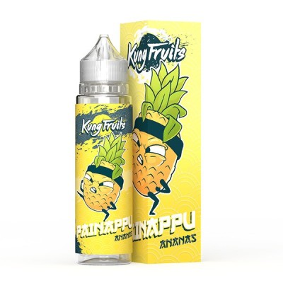 Bouteille e-liquide Painappu 50ml Kung Fruits ananas, packaging jaune avec dessin ananas Bouteille e-liquide Painappu 50ml Kung Fruits ananas, packaging jaune avec dessin ananas